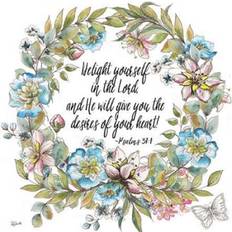 Square Posters Boho Floral Wreath Psalms II Print 12 x 12 Poster