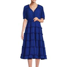 Ruffle V-Neck Midi Dress