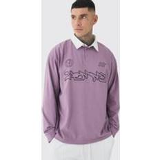 Mies - Violetti Polo paidat boohooMAN Mens Mauve Tall Oversized Applique Rugby Polo