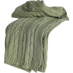 Homeroots Olive and Knitted Cotton Throw Blanket 100 Percent Blankets Green