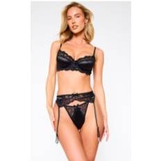 Black Lingerie Sets PrettyLittleThing Satin Contrast Lace Lingerie Set - Black