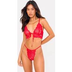 Red - Women Lingerie Sets PrettyLittleThing Triangle Lace Up Bum Lingerie Set - Red