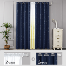 Deconovo Silver Print Blackout and Yellow Ombre Sheer Curtains 52 x 84 Inch Set of 4