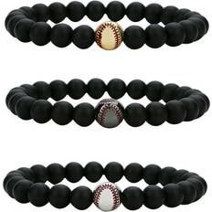 Copper Bracelets Tinksky Zcyifa, 3pcs Copper Baseball Beading Bracelets Frosted Beaded Elastic Bracelet Wristband for Lady Men