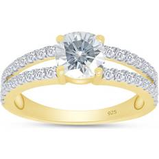 Gold - Moissanites Rings Affy Jewel Zone Us, Round Cut Moissanite Lab Created Diamond Split Shank Engagement Wedding Ring for Women 14K Yellow Gold Plated Sterling Silver(G-H Color VVS1 Clarity 1.50 Cttw)-8.5