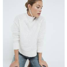M Jumpers River Island Sequin Overlay Jumper - Cream