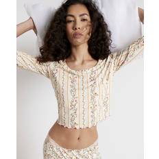 Women Pyjamas River Island Floral Ribbed Pyjama Set - Cream