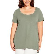 Avenue Tops Avenue Plus Womens Scoop Neck Short Sleeve Blouse