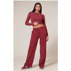 Fabric Trousers PrettyLittleThing Washed Low Rise Oversized Wide Leg Joggers - Dark Red