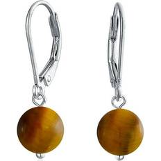 Bling Jewelry Womens Simple Brown Tiger Eye Ball Dangle Lever back Earrings Sterling Silver