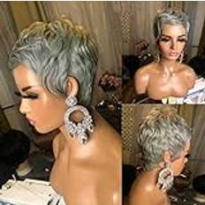 Silver Extensions & Wigs MYTVQRVK Kort Lockigt Pixie Cut Peruk Silvergrå