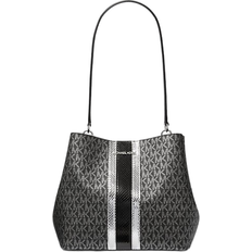 Michael Kors Pratt Medium Signature Logo and Metallic Shoulder Bag - Black