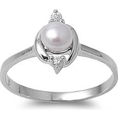 Pearl Rings Sac Silver Freshwater Simulated Pearl Elegant Fantasy Ring Sterling Band White CZ 925 Female