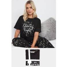 Black Pyjamas Yours On A Starry Night Wide Leg Pyjama Set - Black