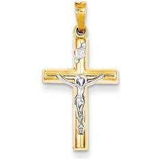 Jewelry JewelryWeb 14k Two-Tone Gold INRI Hollow Crucifix Pendant 1.0 Grams Measures 20x8mm