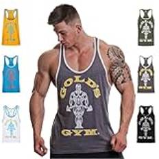 Gold - Men Tank Tops Golds Gym Muscle Joe Contrast Stringer - Grey/White