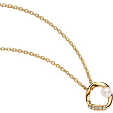 Pandora Guldbelagt Halskæder Pandora Organically Shaped Pavé Circle & Collier Necklace - Gold/Pearl/Transparent