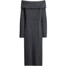 H&M Rib Knit Off Shoulder Dress - Dark Grey Mottled