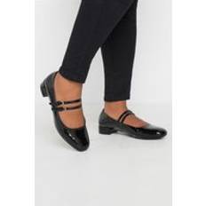 Loafers Yours Black Patent Low Block Mary Jane Shoes - Zwart