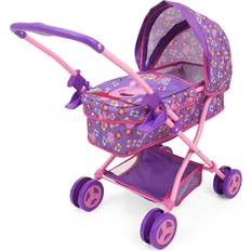 Peppa Pig Dolls & Doll Houses Peppa Pig Doll Pram Purple, Pink, Flowers Accessory for Dolls Up to 18" Foldable, Removable Bassinet, Retractable Canopy, Kids Toy Ages 3