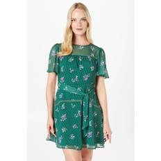 Oasis Floral Dobby Lace Insert Mini Dress - Green