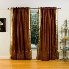 Marrone Tende Brown Rod Pocket Sheer Sari Curtain 43W x 63L Pair