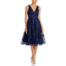 Eliza J V Neck Fit and Flare Dress - Navy