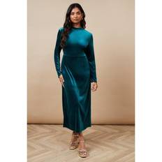 Velvet Dresses Oasis Velvet High Neck Twist Back Midi Dress - Teal