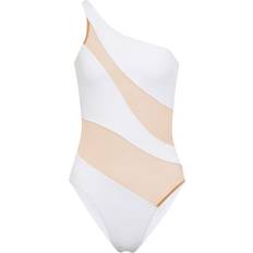 XL Swimsuits Norma Kamali Mesh-Paneled One-Shoulder Swimsuit - White