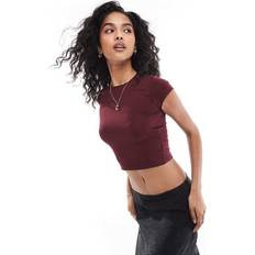 Red - Women T-shirts Stradivarius Basic Polyamide T-shirt - Burgundy