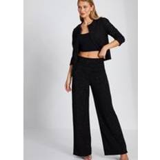 Quiz Black Glitter Palazzo Trousers - Black