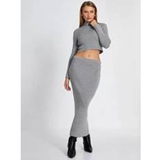 Grey - Midi Skirts Quiz Grey Knit Midaxi Skirt - Grey