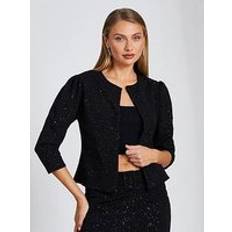 Quiz Black Glitter Cropped Jacket - Black