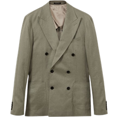 Green - Men Blazers Reiss Halgas Linen Double Breasted Modern Fit Blazer - Light Sage Green