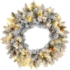 Homcom Pre-Lit Christmas Wreath with LED Green Decoration 60cm