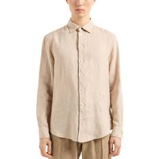 Emporio Armani Beige Tops Emporio Armani Regular Fit Button Front Linen Shirt - Beige/Khaki