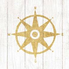 Gold Posters Beachscape IV Compass Gold Neutral Print 12 x 12 Poster 12x12"