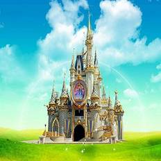 Conbicy JDQZM, Polyester Fabric 7x5ft Rainbow blue sky white clouds Gold princess castle green grass Backgrounds wall backdrop