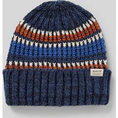 Men - Multicoloured Beanies Barts Travvis Jaquard Knitted Cuffed Hats - Navy