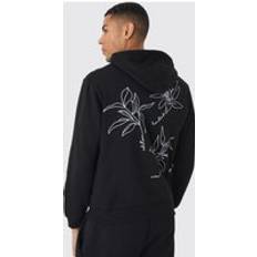 Blumen - Damen Pullover boohooMAN Floraler Hoodie Mit Stickerei - Schwarz