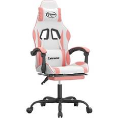 vidaXL Snurrbar gamingstol med fotstöd vit och rosa konstläder