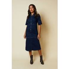 Dorothy Perkins Half Placket Denim Shirt Dress - Dark Wash
