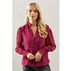 Red - Women Blouses Wallis Petite Button Through Dobby Blouse - Berry