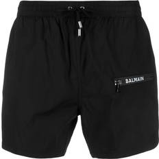 Balmain Swimwear Balmain Zip Logo Printed Swim Shorts - Black