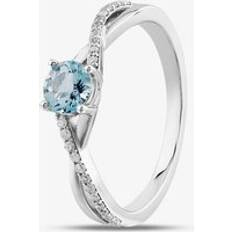 L Rings T.H.Baker Aquamarine Diamond Crossover Ring - Silver