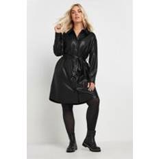 Leather Dresses Faux Leather Shirt Dress - Black