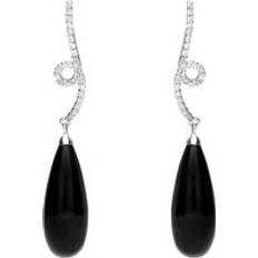 Femme - Or Blanc Boucles d'oreilles C. W. Sellors Whitby Jet and Diamond Swirl Earrings - White Gold