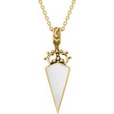 Gold Necklaces C. W. Sellors Whitby Jet Mother Of Pearl Double Sided Dagger Fob Necklace - Yellow Gold