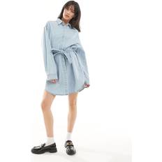 Short Dresses ASOS DESIGN Denim Mini Shirt Dress With Belt - Midwash Blue