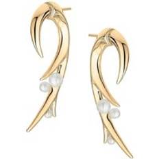 Hooked Pearl Earrings - Yellow Gold Plated Sterling Silver/White Pearl